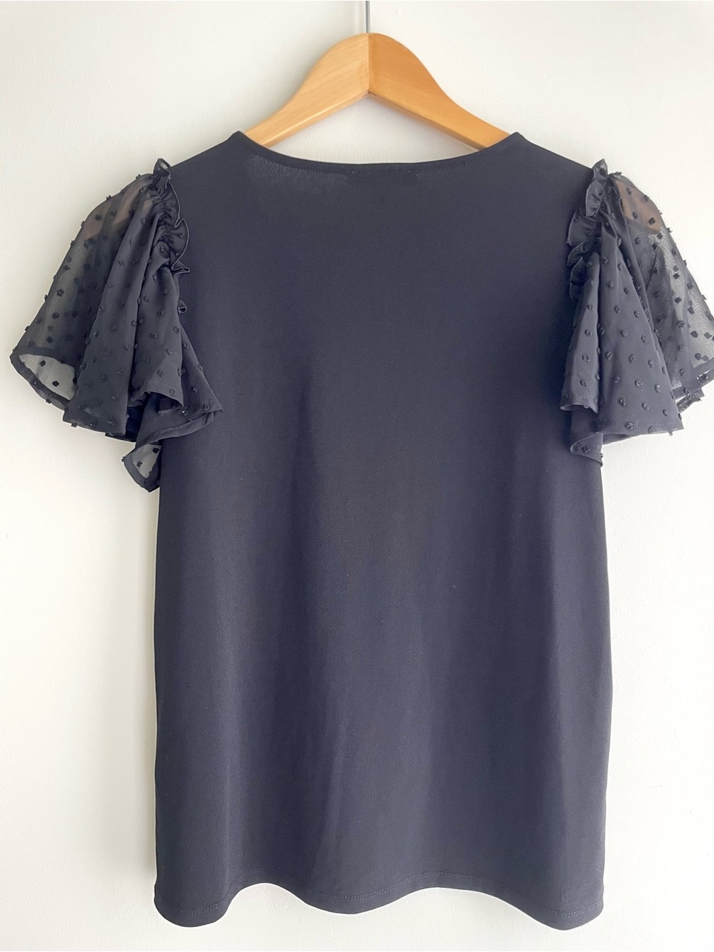 Adrianna Papell Black Ruffle Sleeve Crew Neck Office Work Casual Blouse - Picture 2 of 5